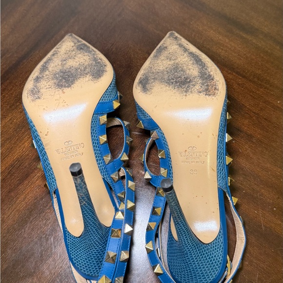 Valentino Blue and Gold Studded Heels - Picture 6 of 6
